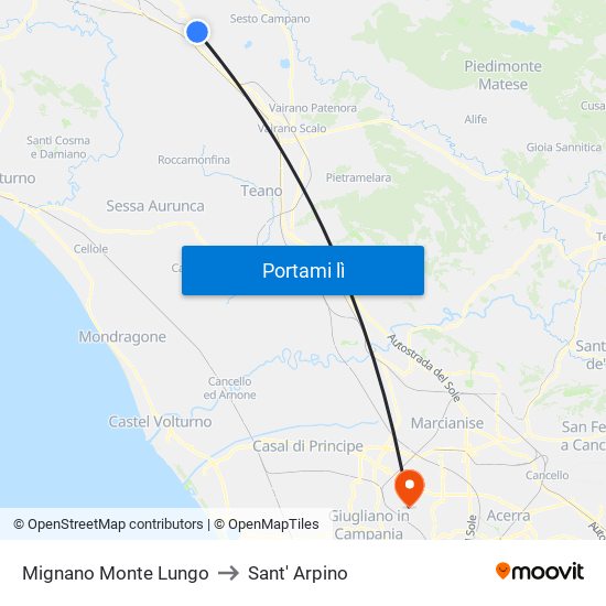 Mignano Monte Lungo to Sant' Arpino map