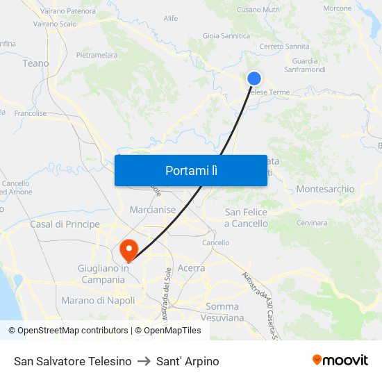San Salvatore Telesino to Sant' Arpino map