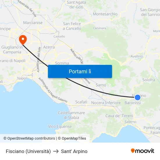 Fisciano (Università) to Sant' Arpino map