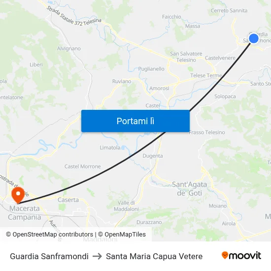Guardia Sanframondi to Santa Maria Capua Vetere map