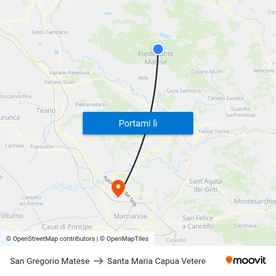 San Gregorio Matese to Santa Maria Capua Vetere map