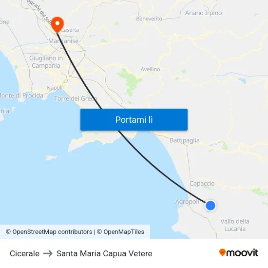 Cicerale to Santa Maria Capua Vetere map