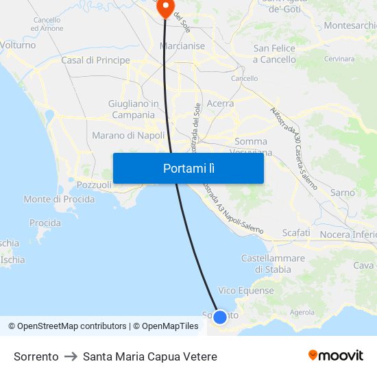 Sorrento to Santa Maria Capua Vetere map