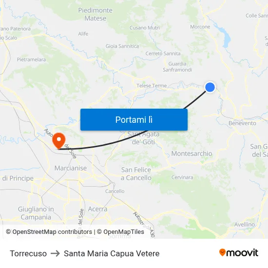 Torrecuso to Santa Maria Capua Vetere map