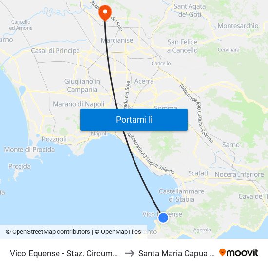 Vico Equense - Staz. Circumvesuviana to Santa Maria Capua Vetere map