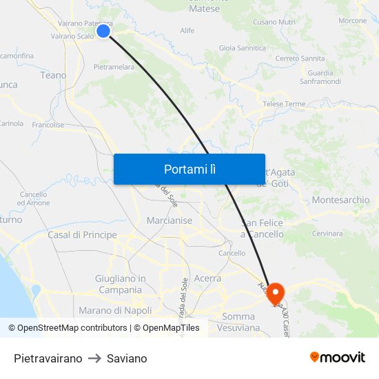 Pietravairano to Saviano map