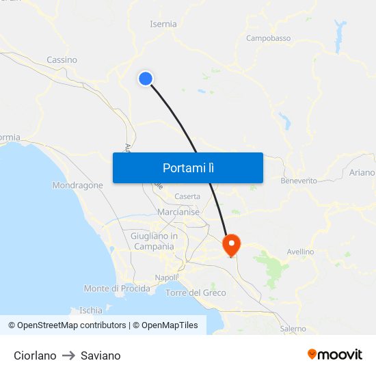 Ciorlano to Saviano map