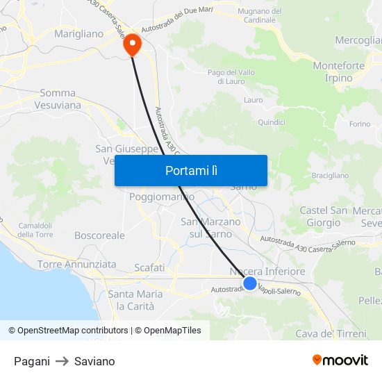 Pagani to Saviano map