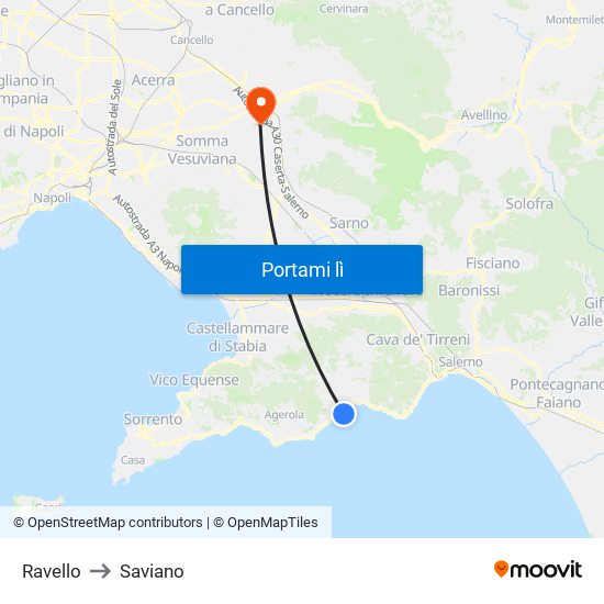 Ravello to Saviano map