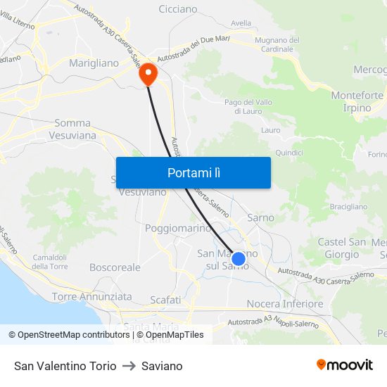 San Valentino Torio to Saviano map