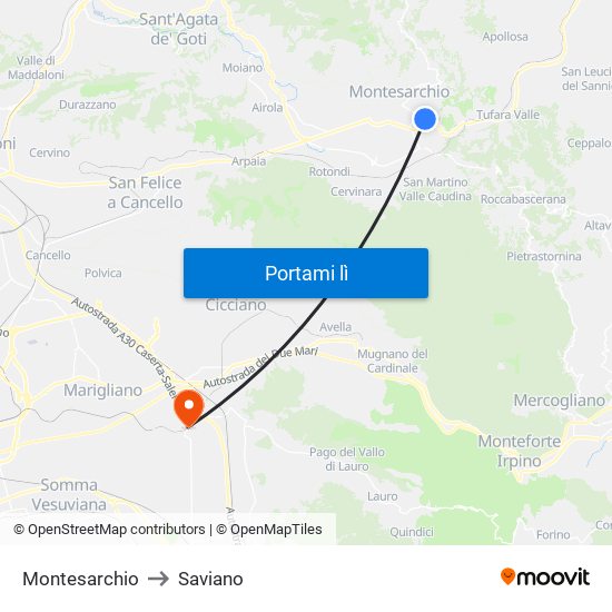 Montesarchio to Saviano map