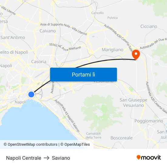 Napoli Centrale to Saviano map