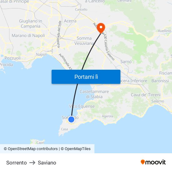 Sorrento to Saviano map