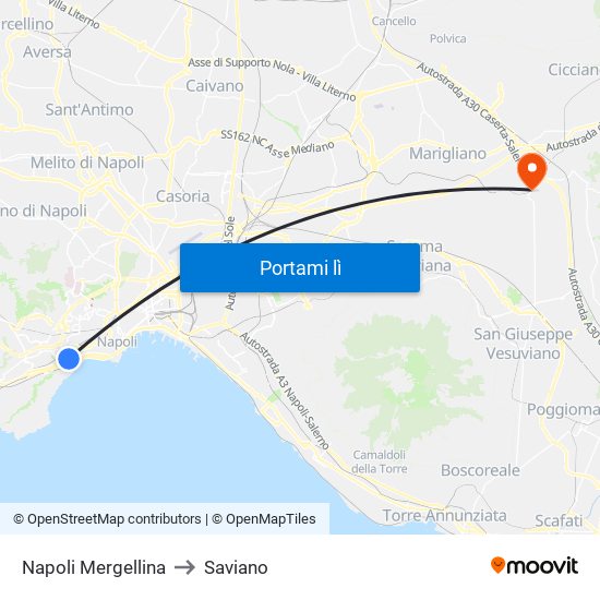 Napoli Mergellina to Saviano map