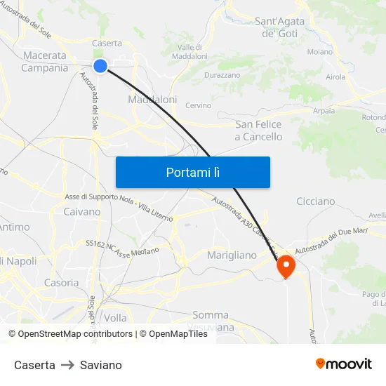Caserta to Saviano map