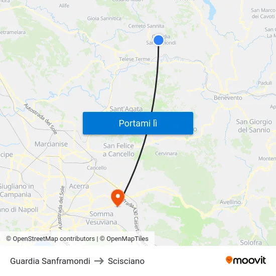 Guardia Sanframondi to Scisciano map