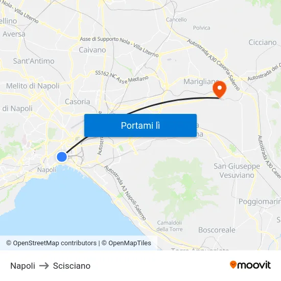Napoli to Scisciano map