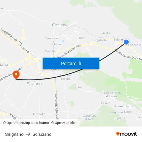 Sirignano to Scisciano map