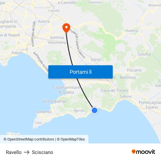 Ravello to Scisciano map