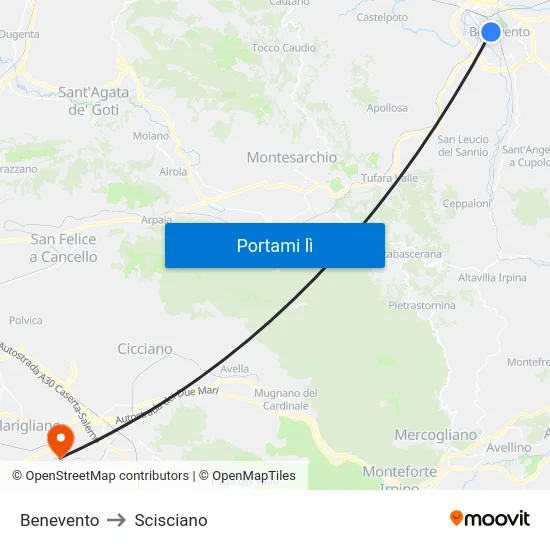 Benevento to Scisciano map