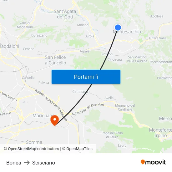 Bonea to Scisciano map