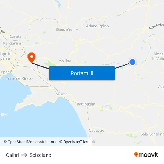 Calitri to Scisciano map