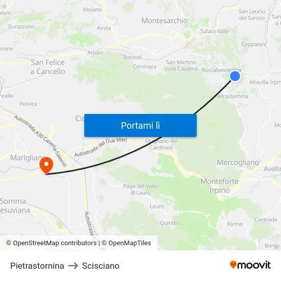 Pietrastornina to Scisciano map
