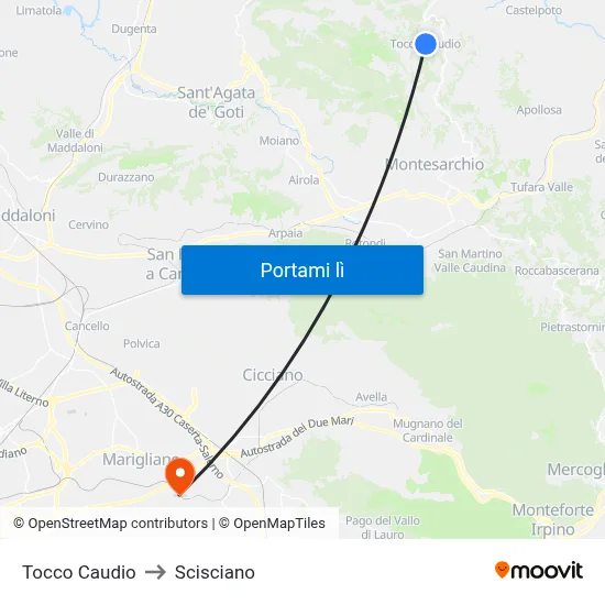 Tocco Caudio to Scisciano map
