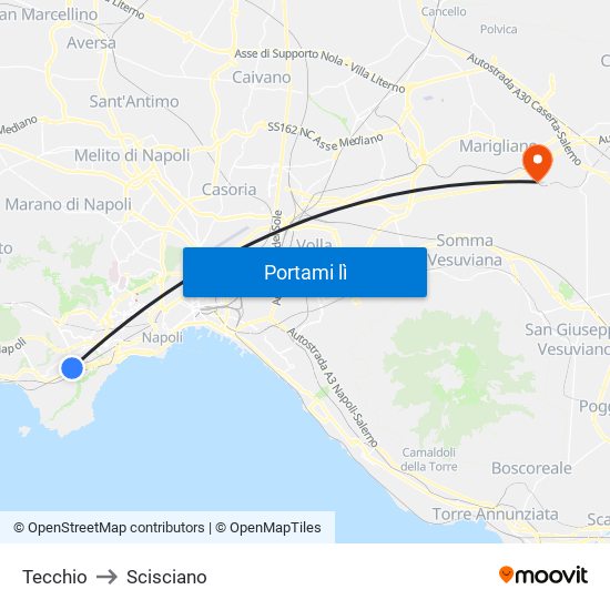 Tecchio to Scisciano map