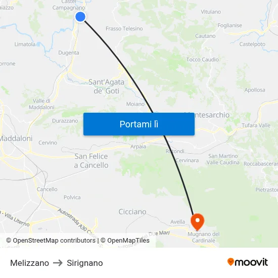Melizzano to Sirignano map