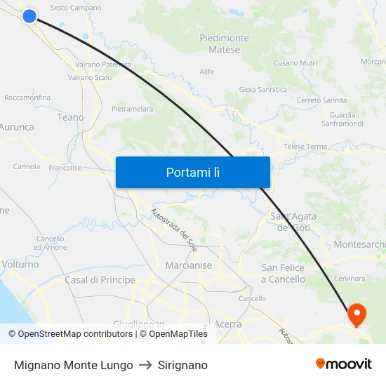 Mignano Monte Lungo to Sirignano map