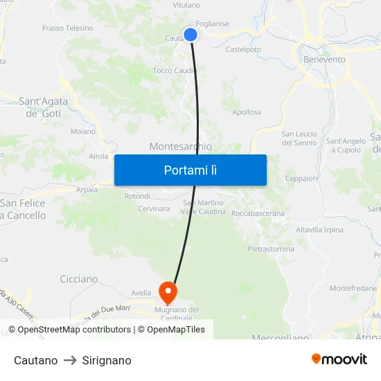 Cautano to Sirignano map