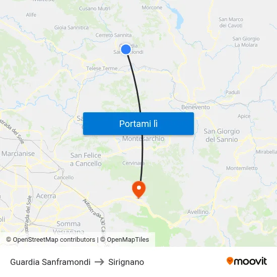 Guardia Sanframondi to Sirignano map