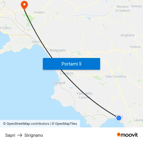 Sapri to Sirignano map