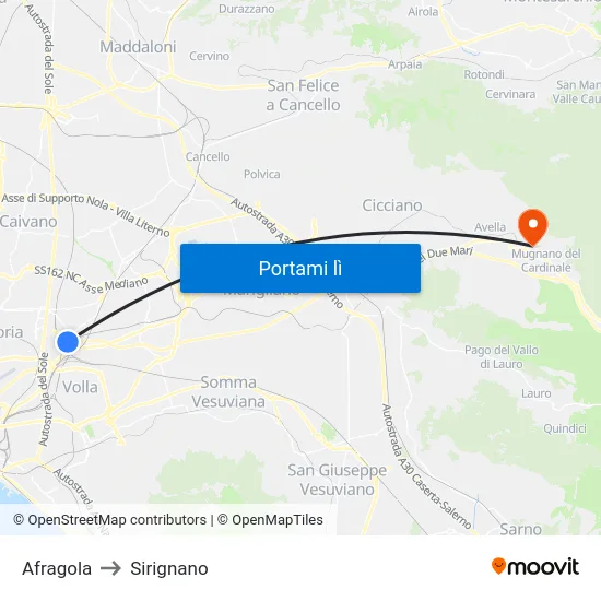 Afragola to Sirignano map