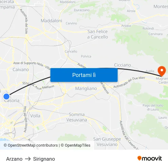 Arzano to Sirignano map