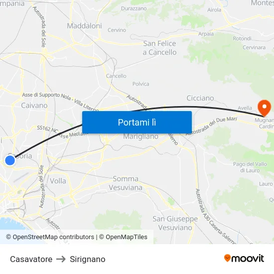 Casavatore to Sirignano map