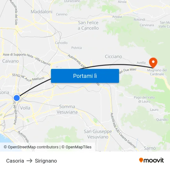 Casoria to Sirignano map