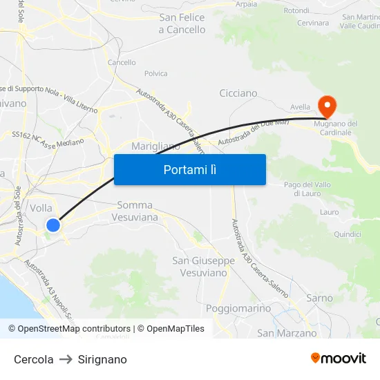 Cercola to Sirignano map