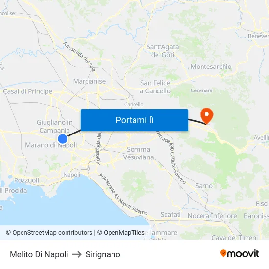 Melito Di Napoli to Sirignano map