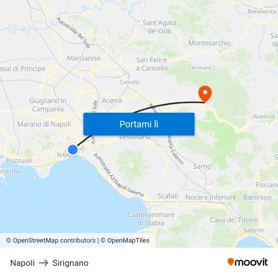 Napoli to Sirignano map