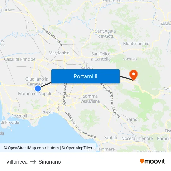 Villaricca to Sirignano map