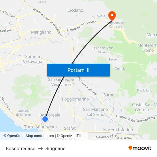 Boscotrecase to Sirignano map