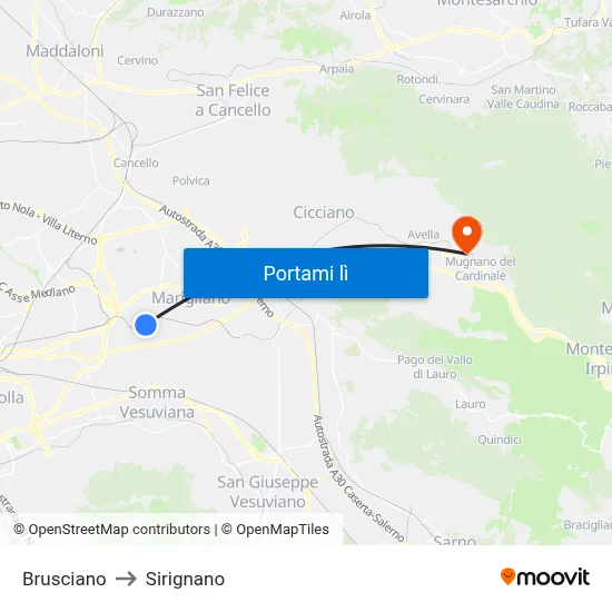 Brusciano to Sirignano map