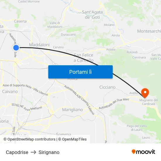 Capodrise to Sirignano map