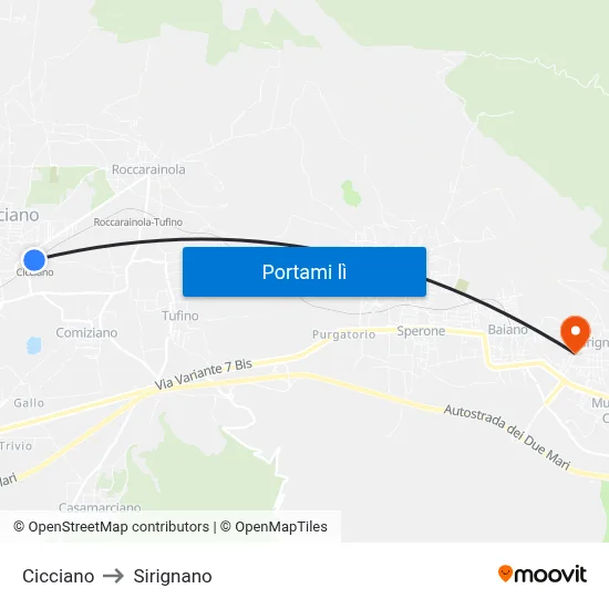 Cicciano to Sirignano map