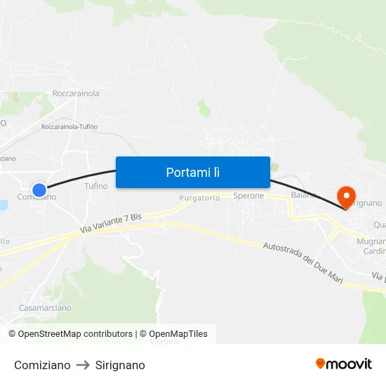 Comiziano to Sirignano map