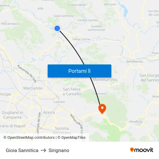 Gioia Sannitica to Sirignano map