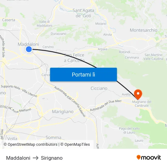 Maddaloni to Sirignano map