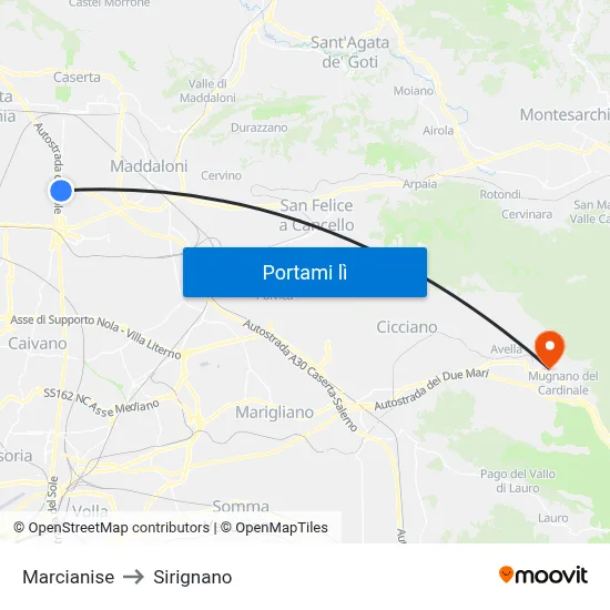 Marcianise to Sirignano map